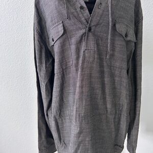 Gray Hooded Shirt with Front Pockets